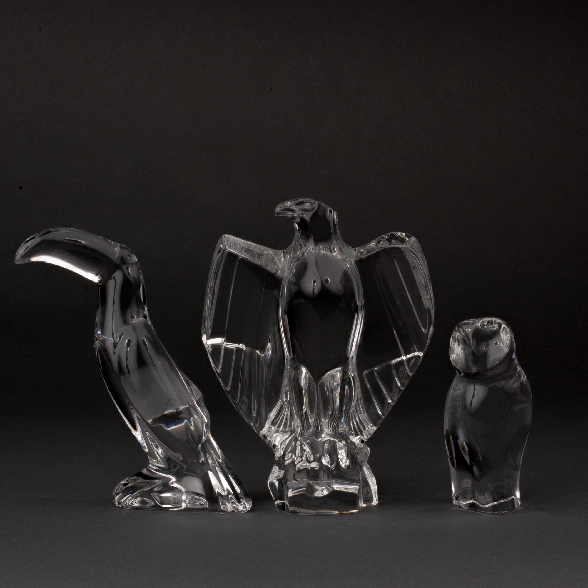 Appraisal: THREE BACCARAT CRYSTAL BIRDS A Baccarat crystal eagle x x