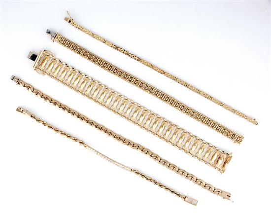 Appraisal: Gold bracelets one having a diamond ctw set bar ending