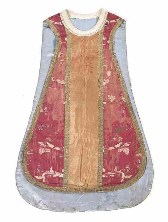 Appraisal: A Continental Brocade Vestment having floral embroidery gilt thread ribbon