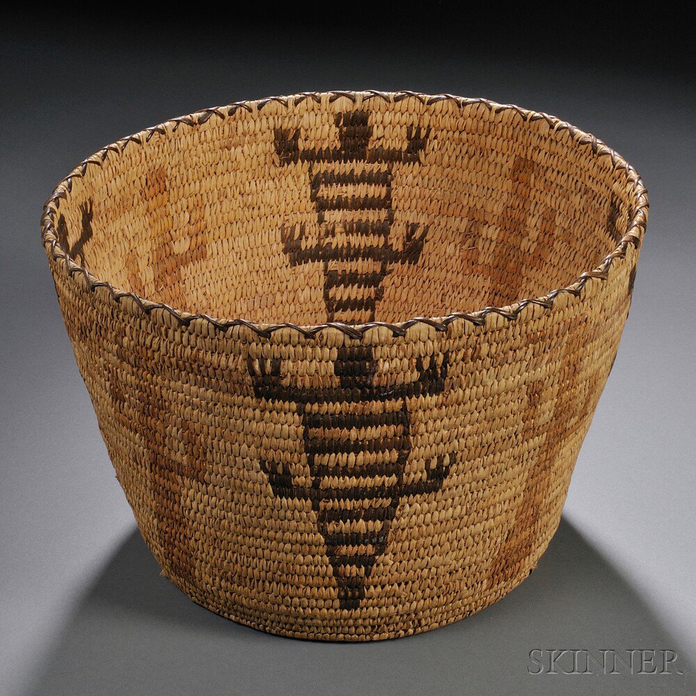 Appraisal: Tohono O'odam Polychrome Pictorial Basket flared sides decorated with alternating