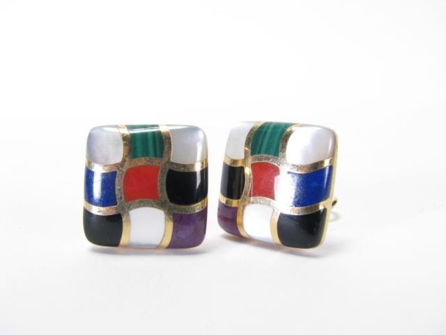 Appraisal: Pair of Asch Grossbardt earrings clip on featuring square multi-colored