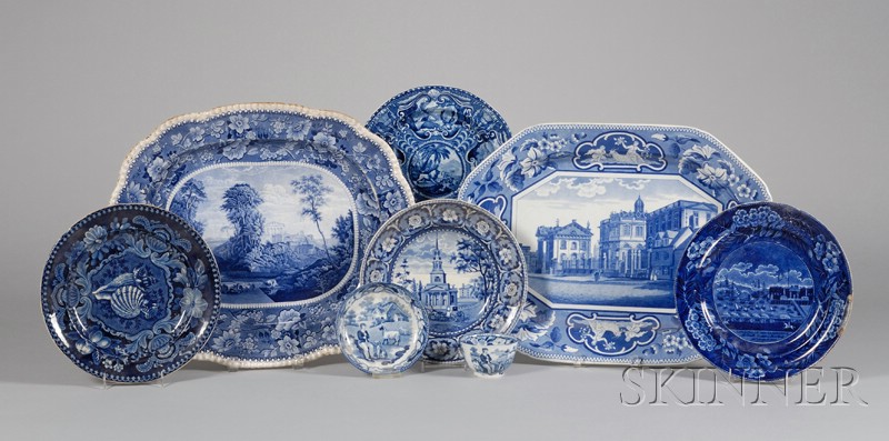 Appraisal: Eight Pieces of English Blue and White Transfer Decorated Staffordshire