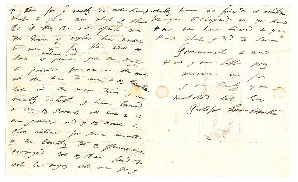 Appraisal: HAMILTON EMMA - Autograph Letter Signed Emma Hamilton pp autograph