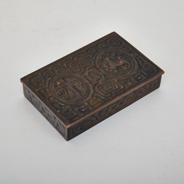 Appraisal: Tiffany Studios Patinated Bronze Desk Box c in Zodiac pattern