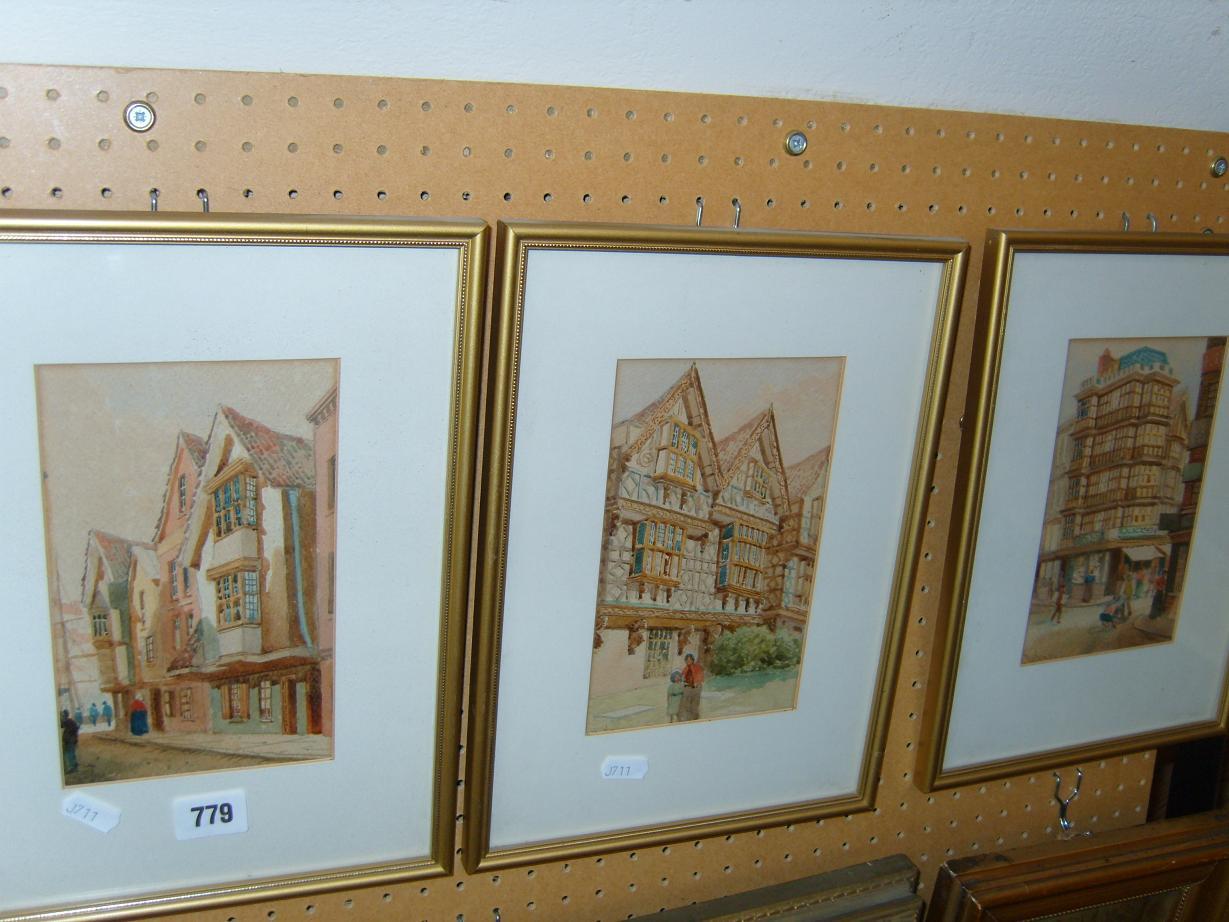 Appraisal: A set of three early th century watercolours of city