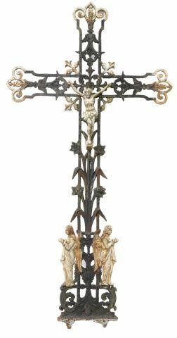 Appraisal: French black and white painted cast iron cross th c