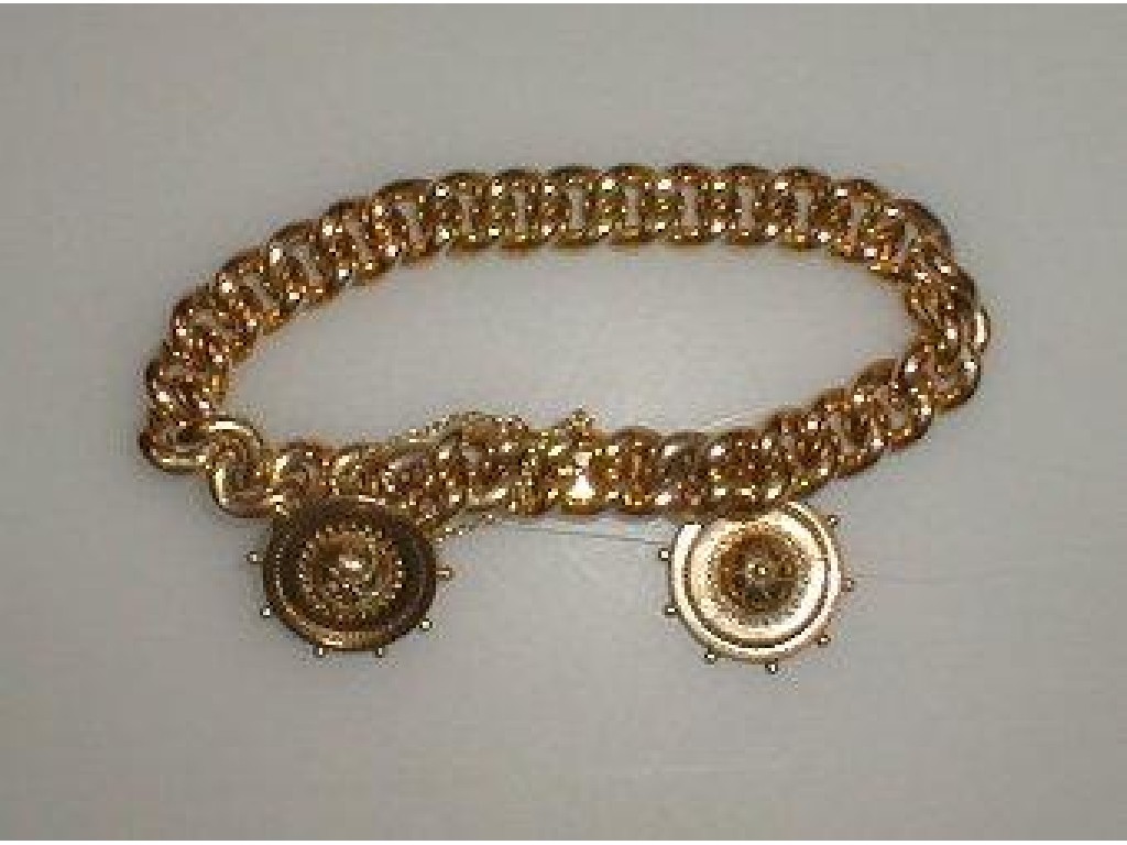 Appraisal: A large hollow curb link bracelet marked c with two