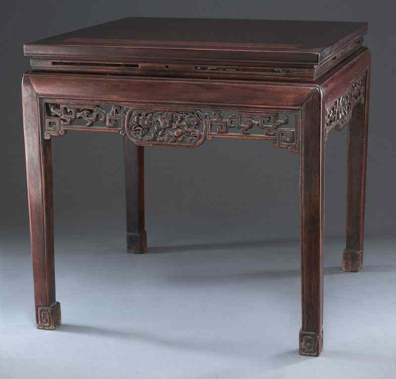 Appraisal: Chinese Qing carved rosewood table ''H x '' Sq Circa