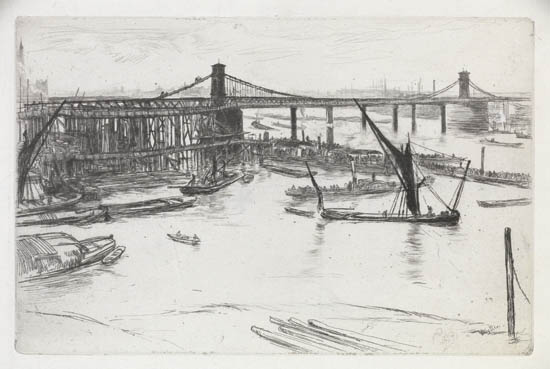 Appraisal: JAMES A M WHISTLER Old Hungerford Bridge Etching on antique