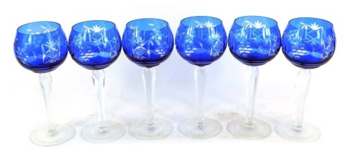 Appraisal: A set of six blue glass hoch glasses each with