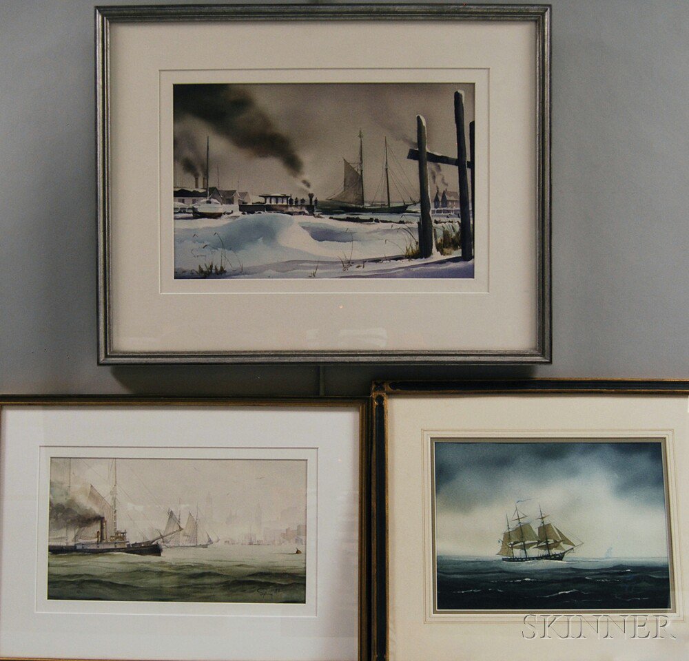 Appraisal: Robert Spring American th Century Three Marine Watercolors Clipper Ship