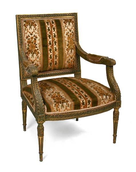 Appraisal: A pair of Louis XVI style upholstered armchairs height in