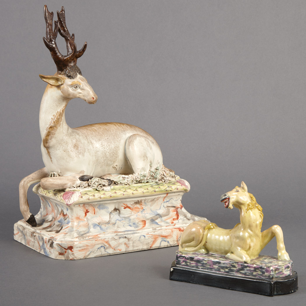 Appraisal: Staffordshire Pottery Recumbent Deer Probably Enoch Wood early th century