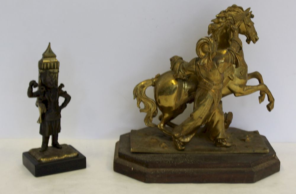 Appraisal: UNSIGNED Lot Of Bronze Sculptures To include a horse and