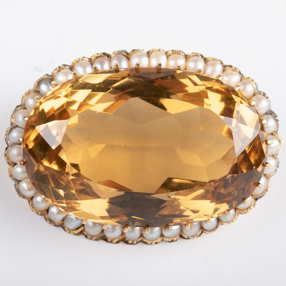 Appraisal: Victorian k Gold Citrine and Seed Pearl Brooch Victorian k