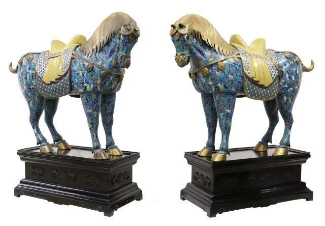 Appraisal: pair Monumental Chinese Tang style cloisonne horses each with bright