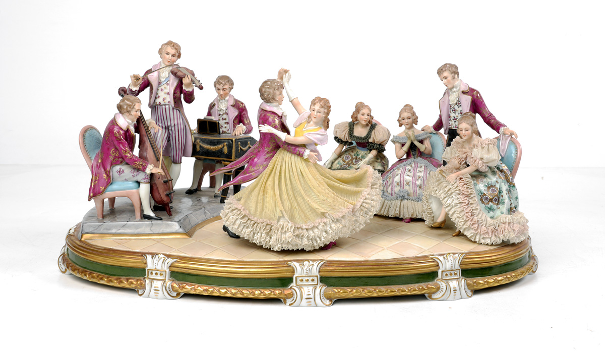 Appraisal: SITZENDORF MULTI-FIGURAL PORCELAIN GROUPING KINGS WALTZ Large German porcelain group