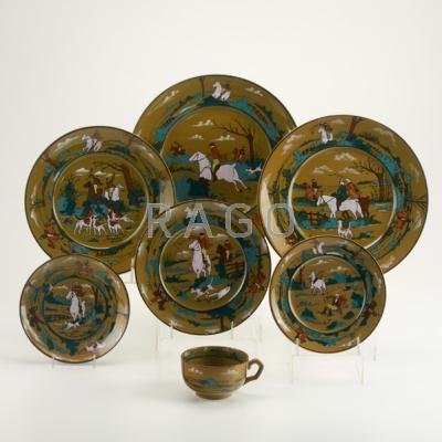 Appraisal: BUFFALO POTTERY Deldare Ware Fallowfield Hunt Five plates and cup