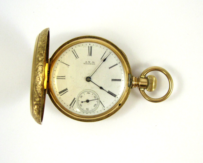 Appraisal: WALTHAM FOURTEEN KARAT GOLD HUNTER CASE POCKET WATCH William Ellery