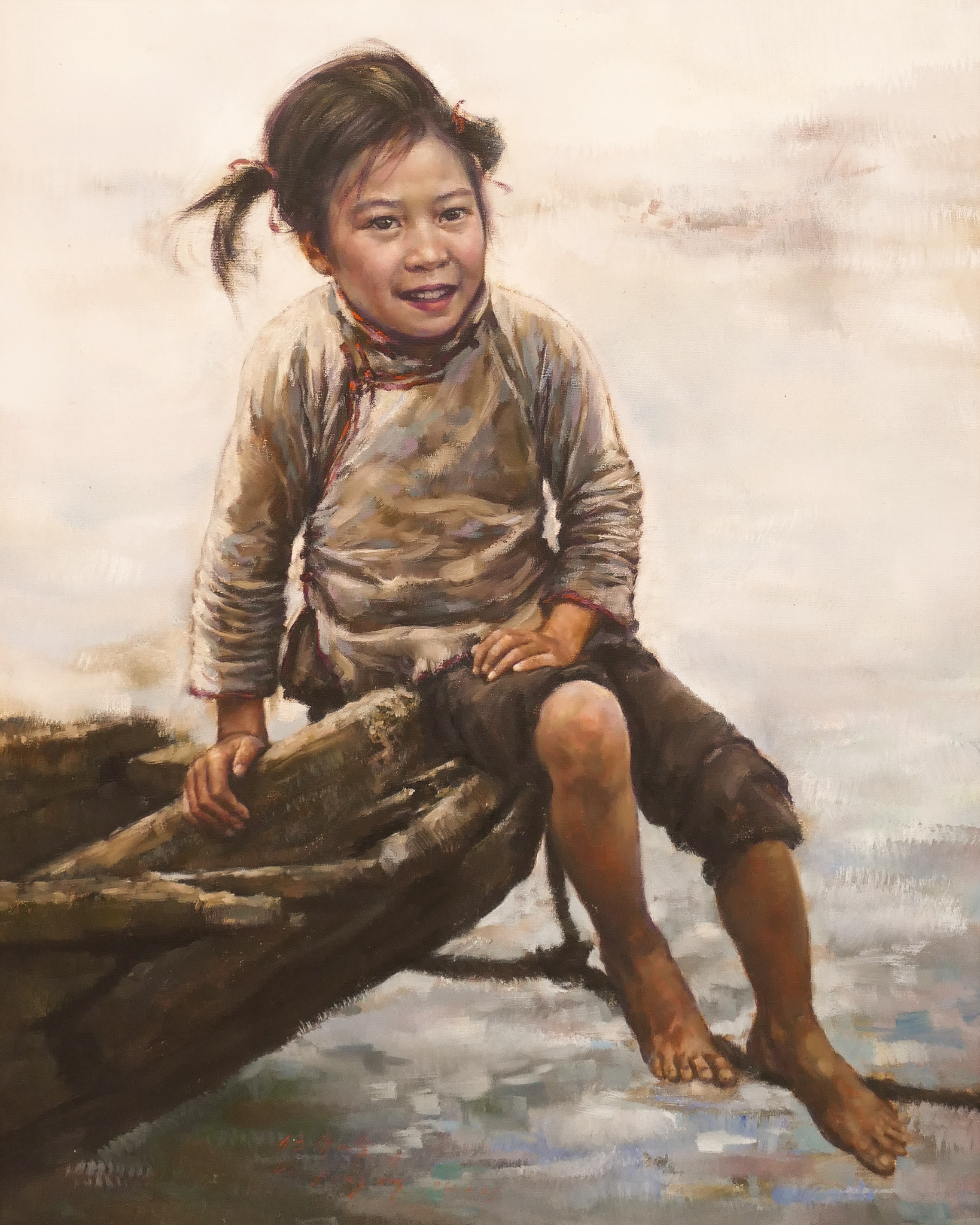 Appraisal: Kee Fung Ng b Chinese ''Seated Little Girl'' Oil on