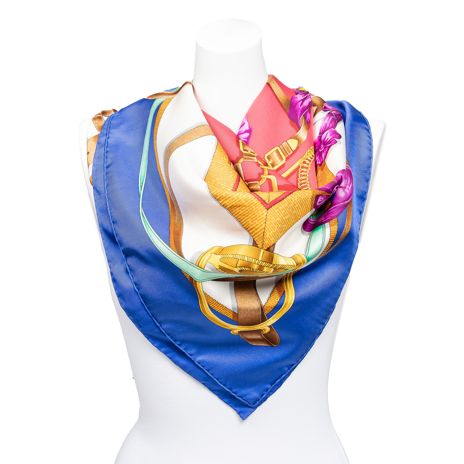 Appraisal: AN HERMES GRAND MANEGE SCARF Blue red and multicolor Hermes