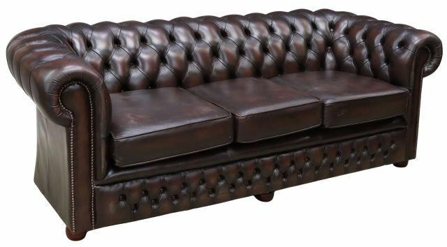 Appraisal: English Chesterfield sofa late th c in brown leather upholstery