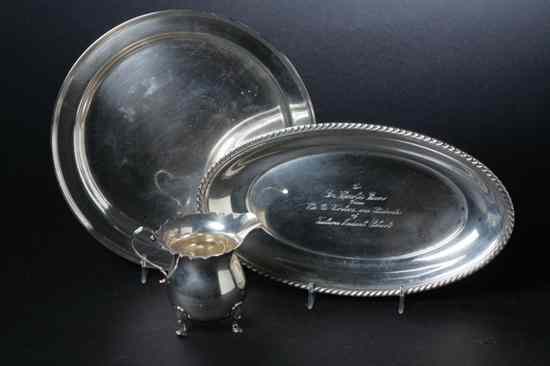 Appraisal: THREE PIECES AMERICAN STERLING SILVER HOLLOWWARE Including circular dish in