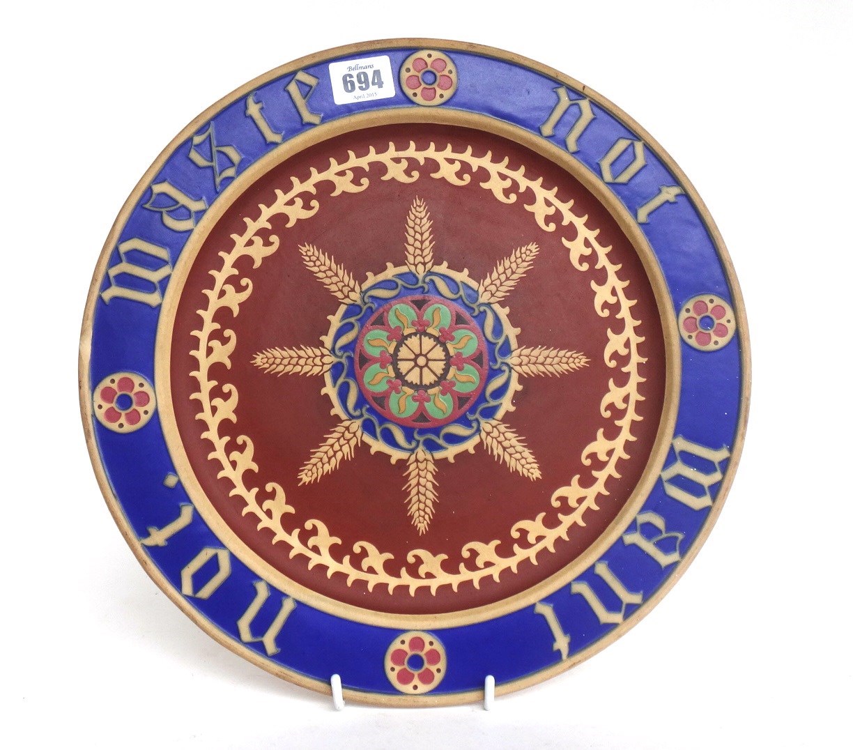 Appraisal: A Minton stoneware bread plate 'Waste Not Want Not' th