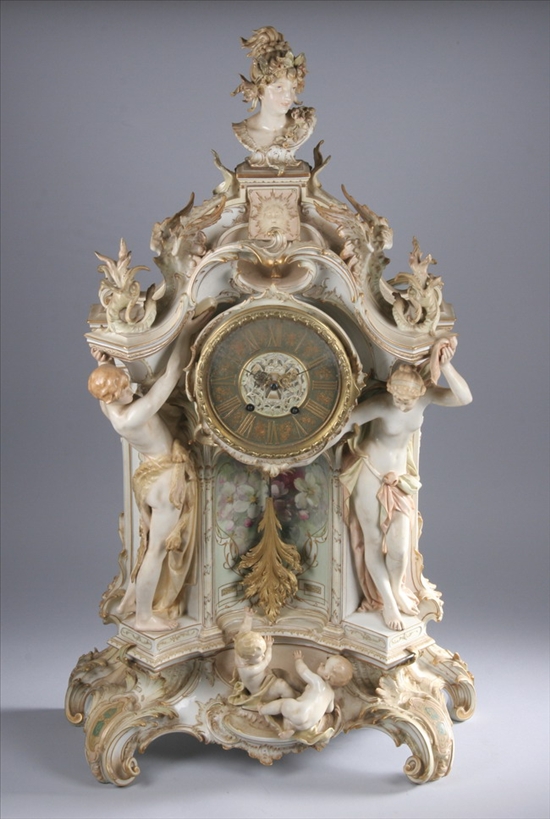 Appraisal: MONUMENTAL KPM PORCELAIN CLOCK WITH BRACKETS late th century blue