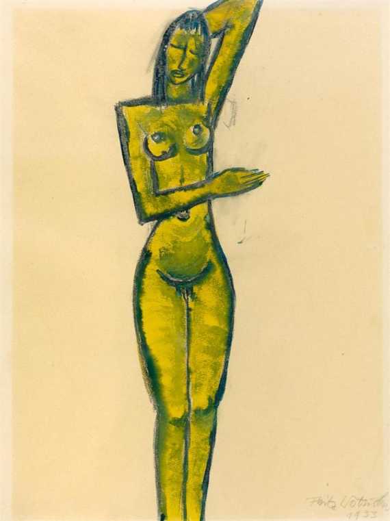 Appraisal: WOTRUBA FRITZ Vienna Nude of a girl Gouache over pencil