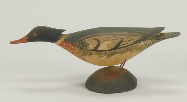 Appraisal: MINIATURE RED-BEAKED MERGANSER DRAKE By Crowell Unmarked Wonderful patina and