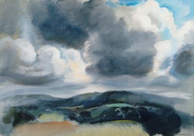 Appraisal: JOHN HITCHENS - Downland Clouds oil on canvas signed inscribed