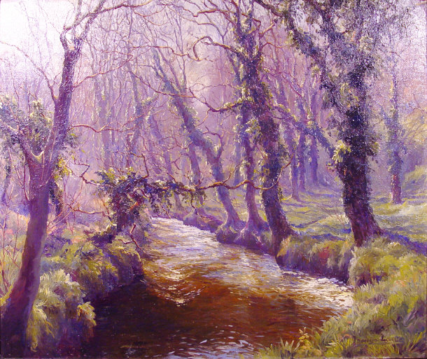 Appraisal: Denys Law - Oil onto canvas of a wooded stream