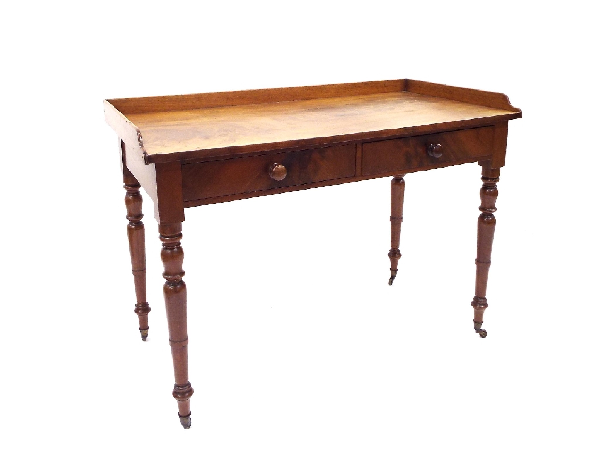 Appraisal: th century flame mahogany writing table the raised back over