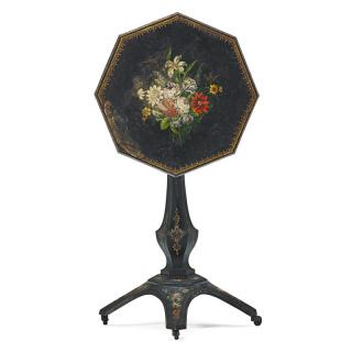 Appraisal: VICTORIAN CAST IRON PAINTED TILT TOP TABLE Octagonal top with