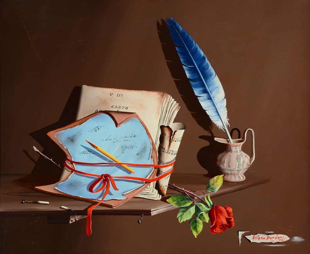 Appraisal: DARDARI Alfano Italian - Trompe l' oeil with Musical Theme