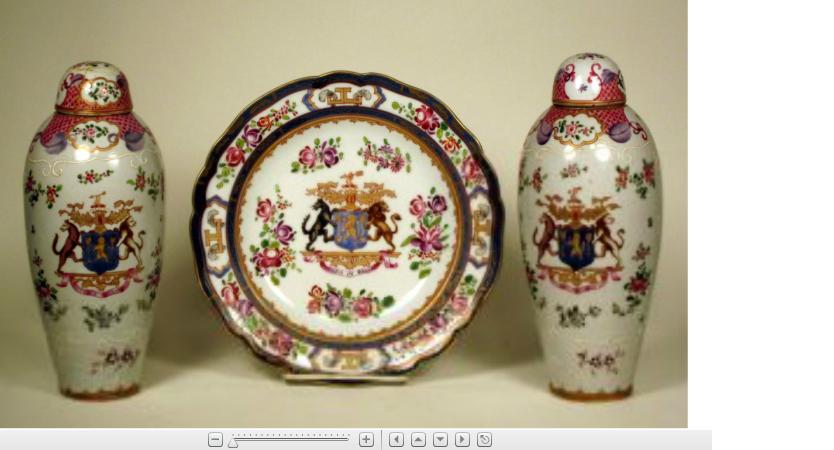 Appraisal: Pair of Samson armorial export porcelain vases and associated p