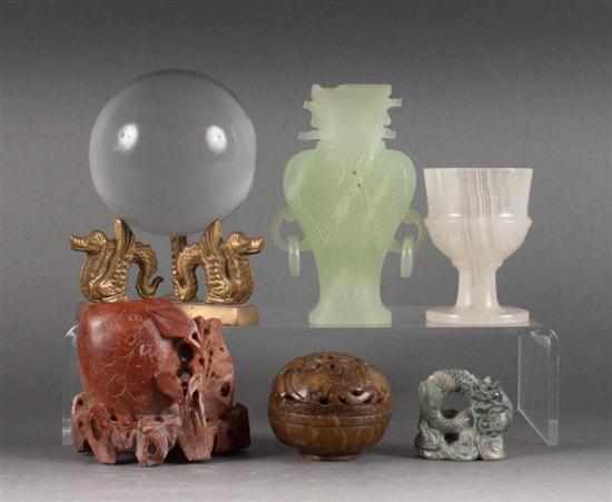 Appraisal: Group of Chinese carved hardstone and soapstone articles comprising hardstone