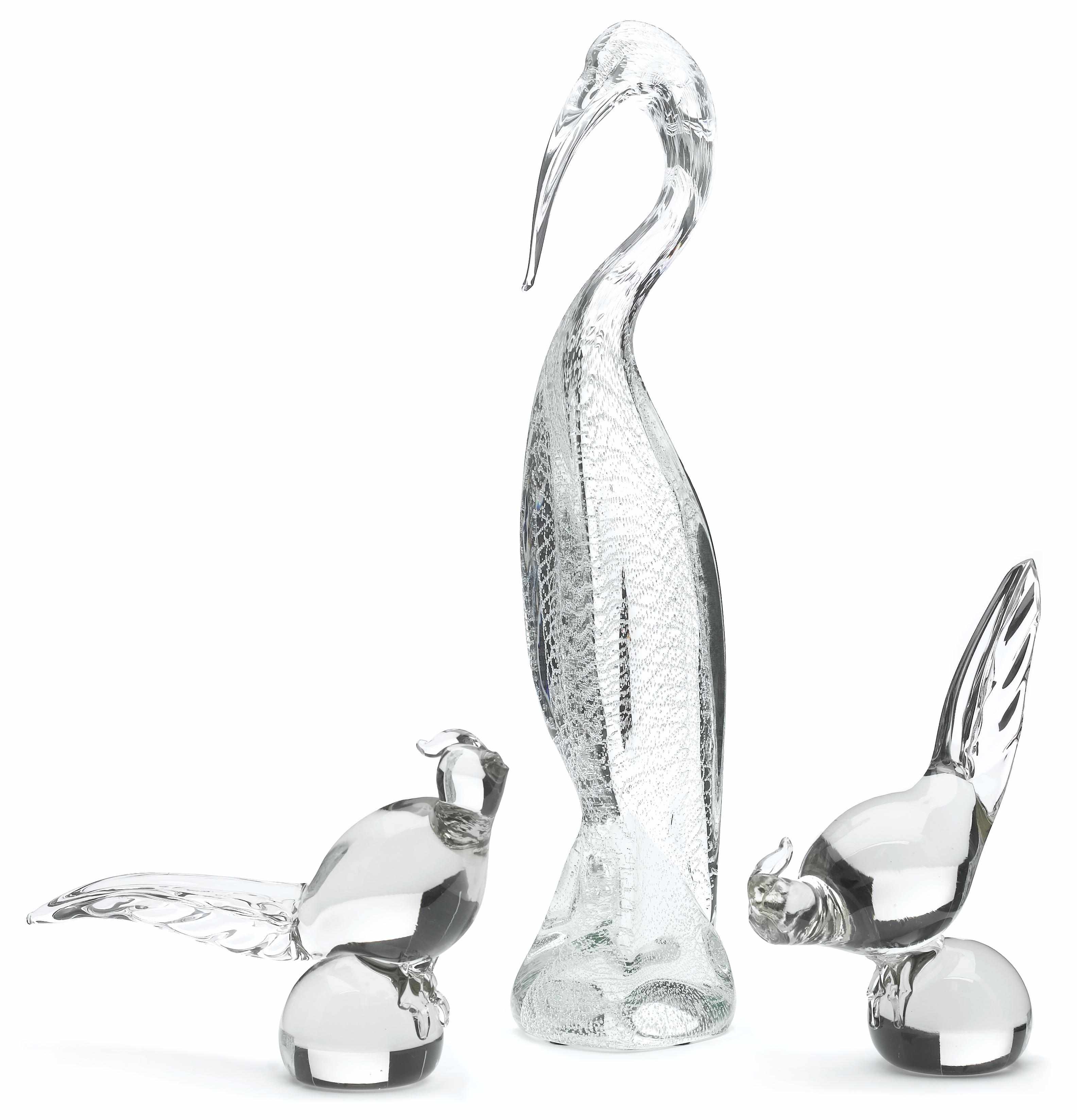 Appraisal: An Italian internally decorated glass bird and a pair of