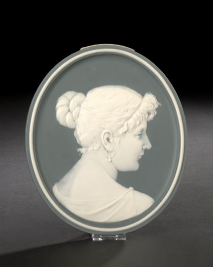 Appraisal: Mettlach Teal and White Cameo Stoneware Oval Portrait Plaque fourth