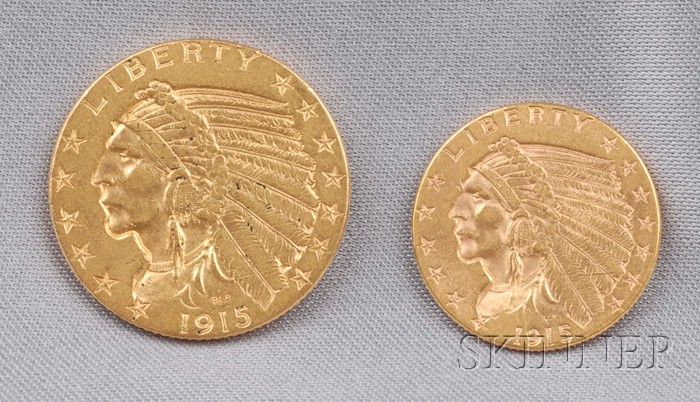 Appraisal: Two Indian Head Gold Coins one five and one two-and-one-half