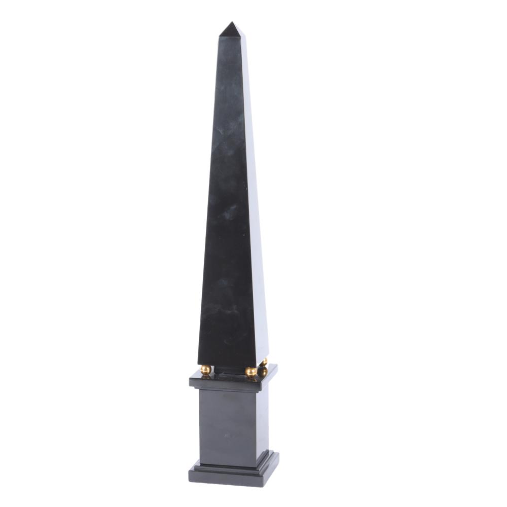 Appraisal: LARGE BLACK ONYX CARVED AND POLISHED STONE OBELISK ON PEDESTAL