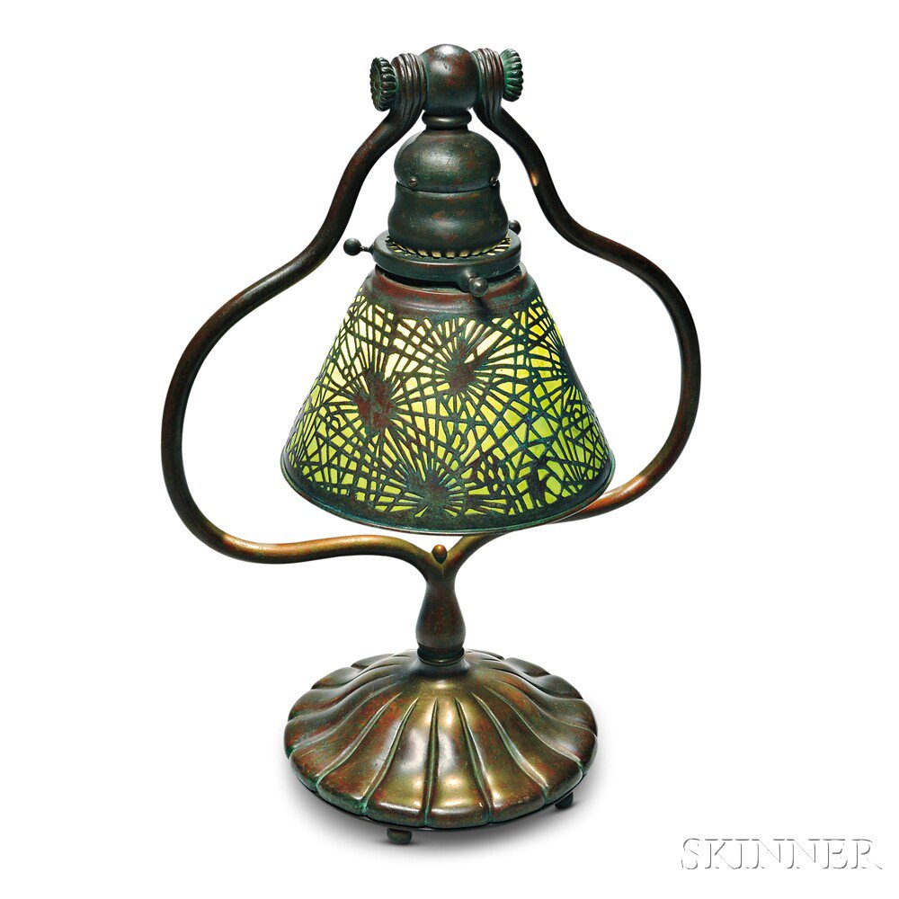 Appraisal: Tiffany Studios Pine Needle Desk Lamp Patinated bronze blown glass