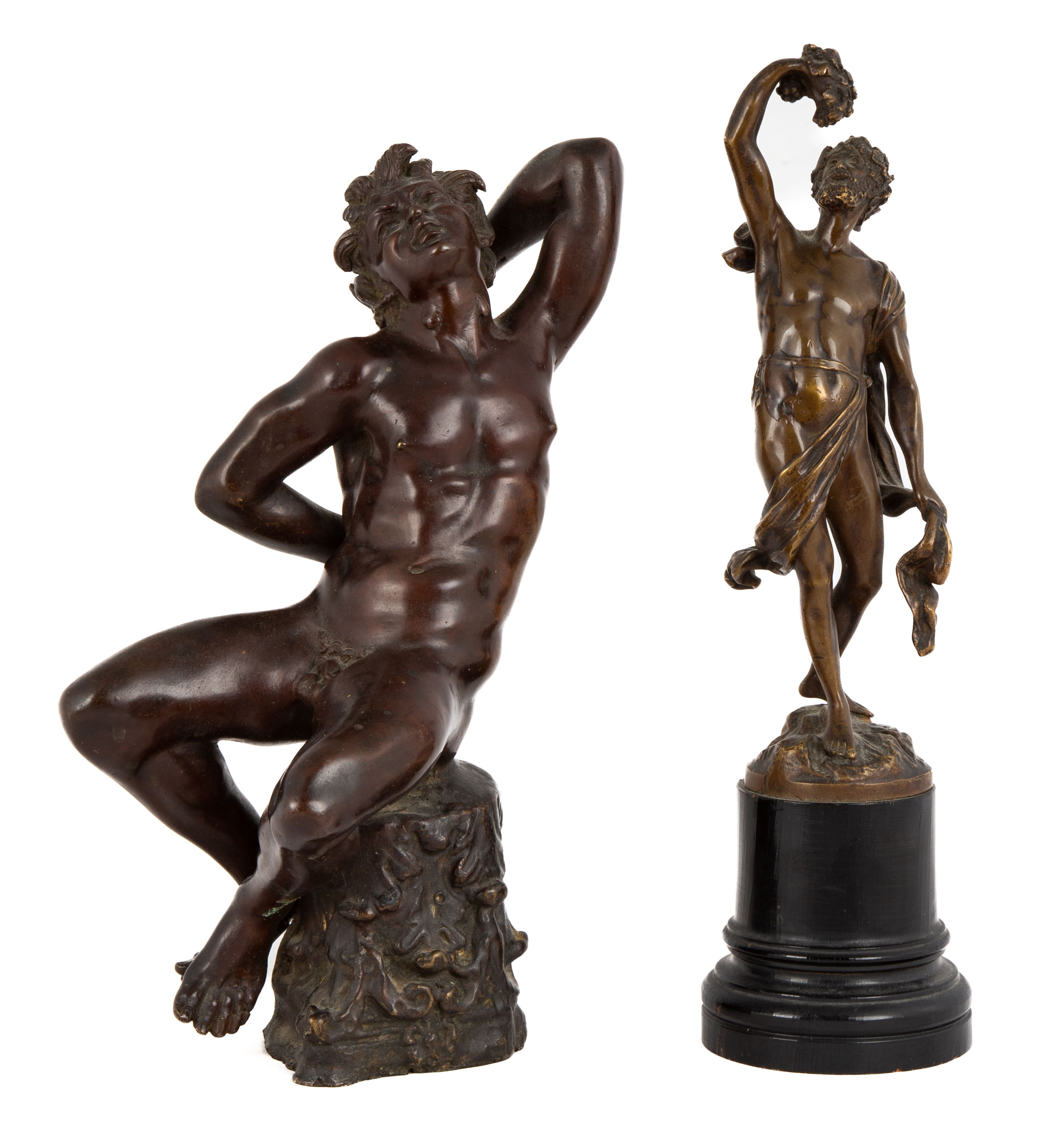 Appraisal: BRONZE SCULPTURES OF BACCHUS AND FAUN Early th century