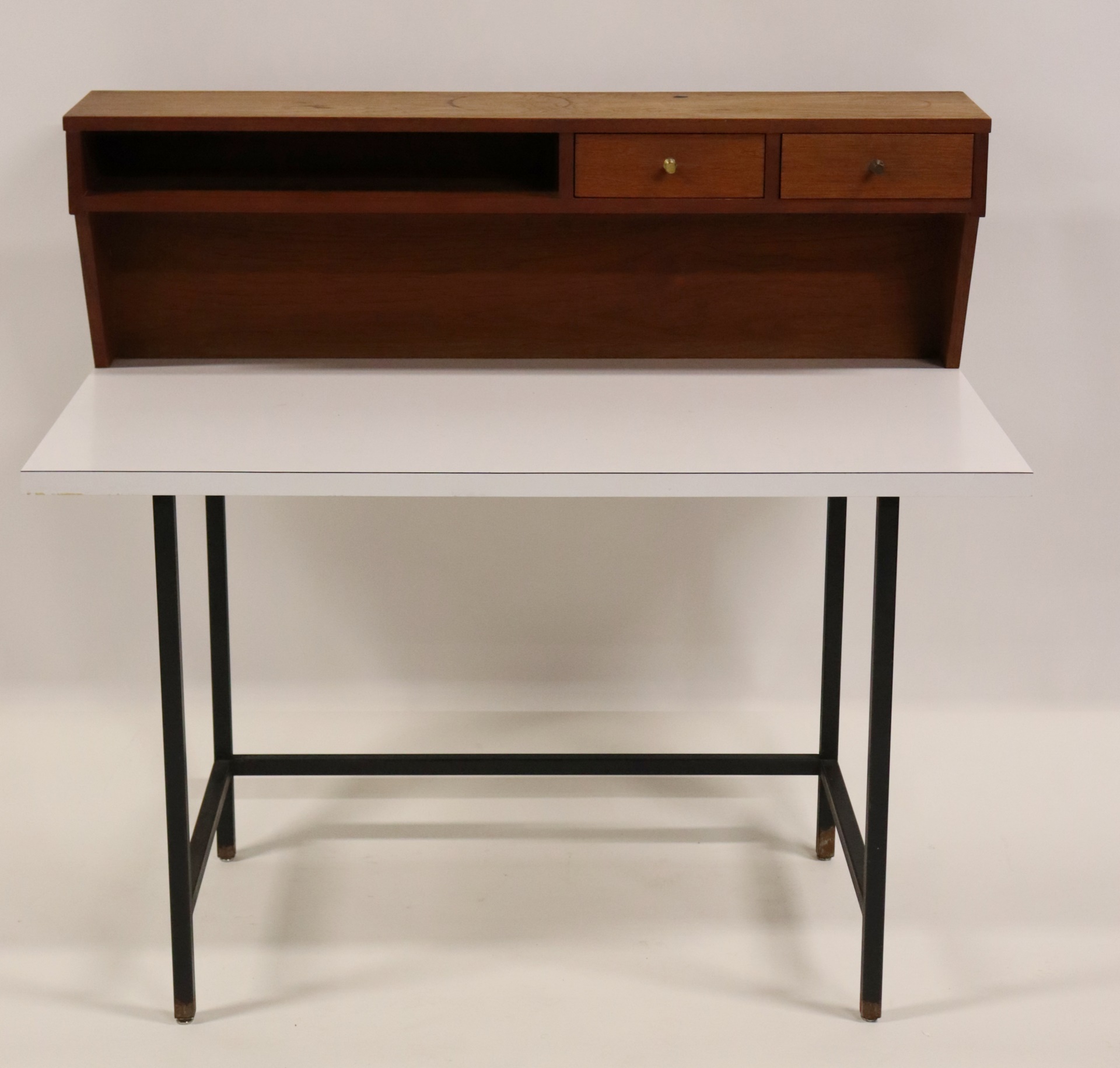 Appraisal: MIDCENTURY LAMANATE WOOD DESK ON METAL BASE From a Long