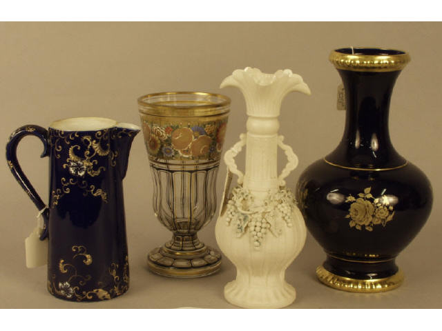 Appraisal: Collection of vases and pitcher includes a cobalt blue vase