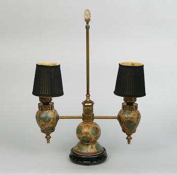 Appraisal: A Cloisonne on Pottery Two Light Table Lamp A lovely