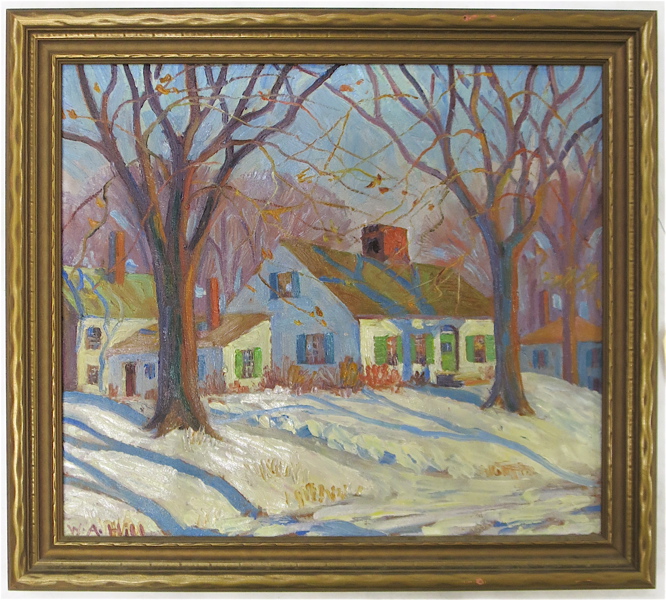 Appraisal: WINTER SNOW SCENE WITH HOUSE OIL ON CANVAS a white