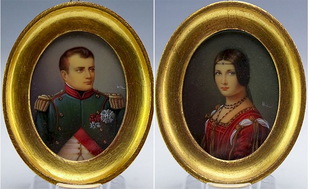 Appraisal: Portrait Napoleon Josephine Miniature Painting Pair of painted Miniature portraits