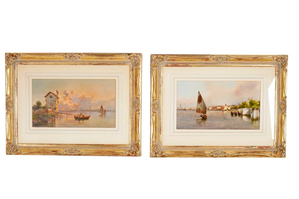 Appraisal: TWO ITALIAN CANAL SCENESeach watercolor on paper each signed illegibly